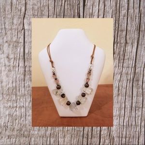 Quartz and Glass Beaded Necklace Clear and Brown